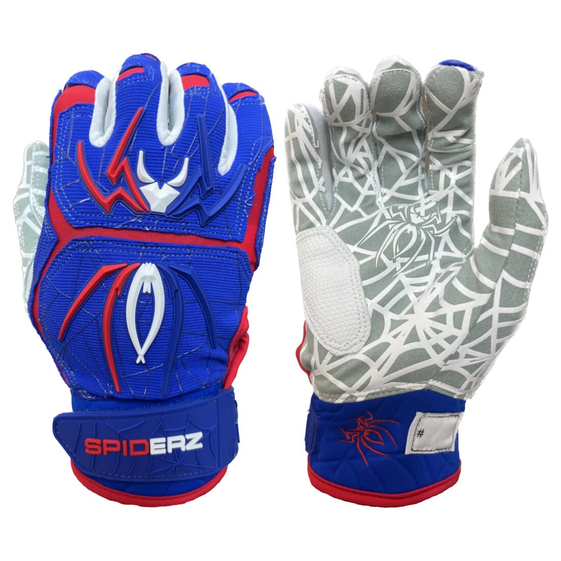 2024 Spiderz Hybrid Batting Gloves: Blue/Red/White