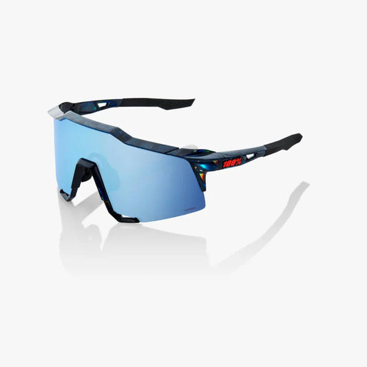 100% SPEEDCRAFT Sunglasses Black Holographic  - HiPER Blue Multilayer Mirror Lens