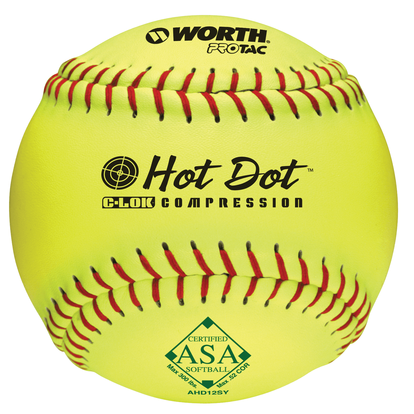 Worth 12" ASA Hot Dot Slowpitch Softballs (Dozen): AHD12SY