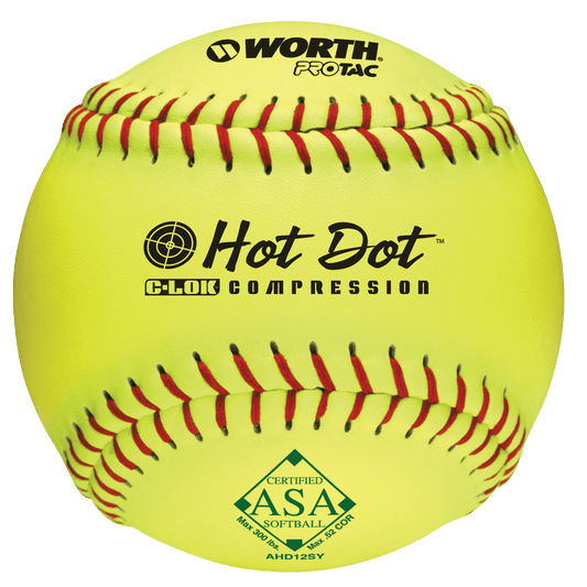 Worth 12" ASA Hot Dot Slowpitch Softballs (Dozen): AHD12SY