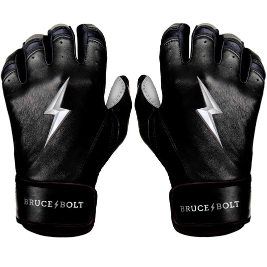 Bruce Bolt PREMIUM PRO Chrome Series Short Cuff Batting Gloves: Black