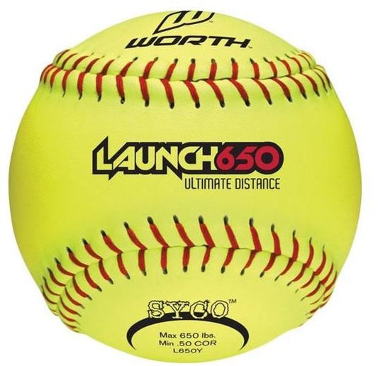 Worth 12" Launch 650 Ultimate Distance Slowpitch Softballs (Dozen): L650Y