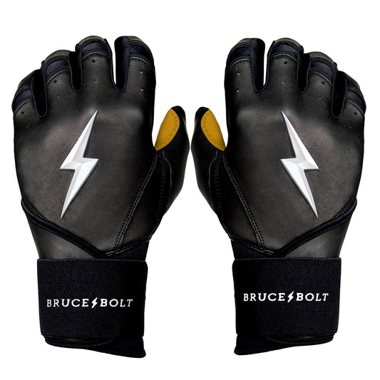 Bruce Bolt PREMIUM PRO Long Cuff Batting Gloves: Black