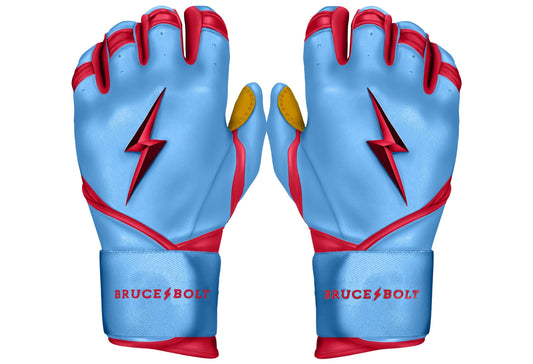 Bruce Bolt PREMIUM PRO BADER Series Long Cuff Batting Gloves: Baby Blue