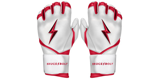 Bruce Bolt PREMIUM PRO BADER Series Long Cuff Batting Gloves: White