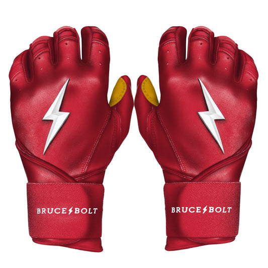 Bruce Bolt PREMIUM PRO Long Cuff Batting Gloves: Red