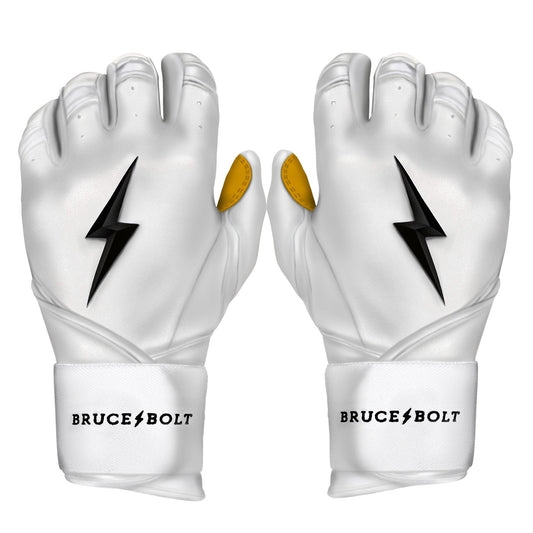 Bruce Bolt PREMIUM PRO Long Cuff Batting Gloves: White