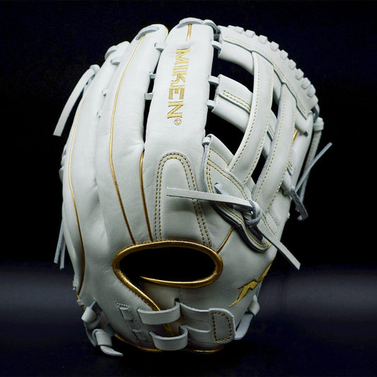 Shop the Miken Gold Pro Series 13" White Slowpitch Softball Fielding Glove: PRO130-WG at Headbanger Sports