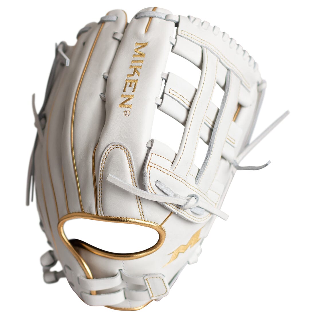 Shop the Miken Gold Pro Series 13" White Slowpitch Softball Fielding Glove: PRO130-WG at Headbanger Sports