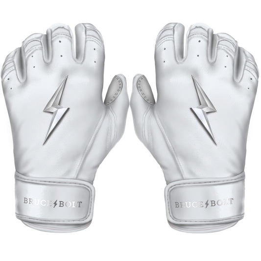 Bruce Bolt PREMIUM PRO Chrome Series Short Cuff Batting Gloves: White