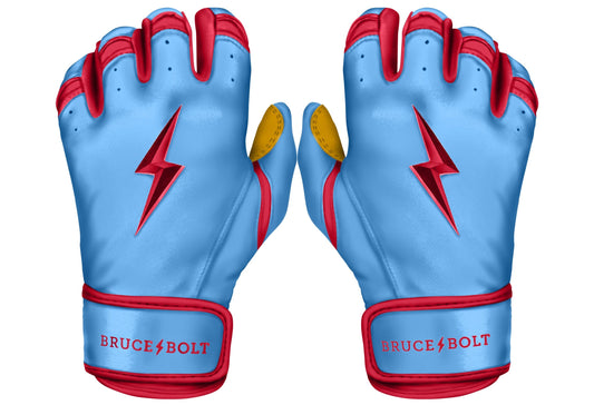 Bruce Bolt PREMIUM PRO BADER Series Short Cuff Batting Gloves: Baby Blue