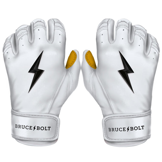 Bruce Bolt PREMIUM PRO Short Cuff Batting Gloves: White