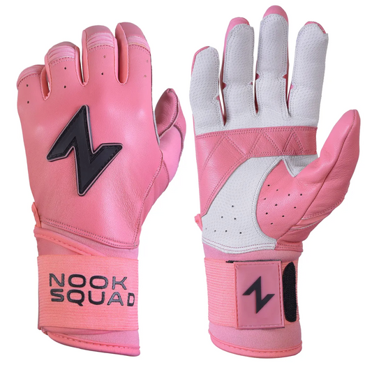 Squad Series Double Wrap Cuff Cabretta Leather Batting Gloves - Pink & White