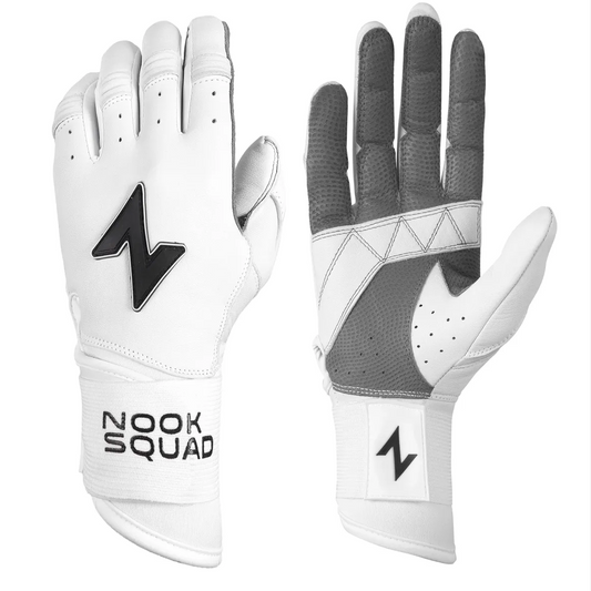 Squad Series Double Wrap Cuff Cabretta Leather Batting Gloves - White & Grey