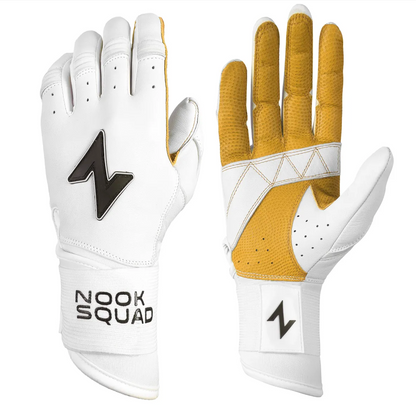 Squad Series Double Wrap Cuff Cabretta Leather Batting Gloves - White & Vegas Gold