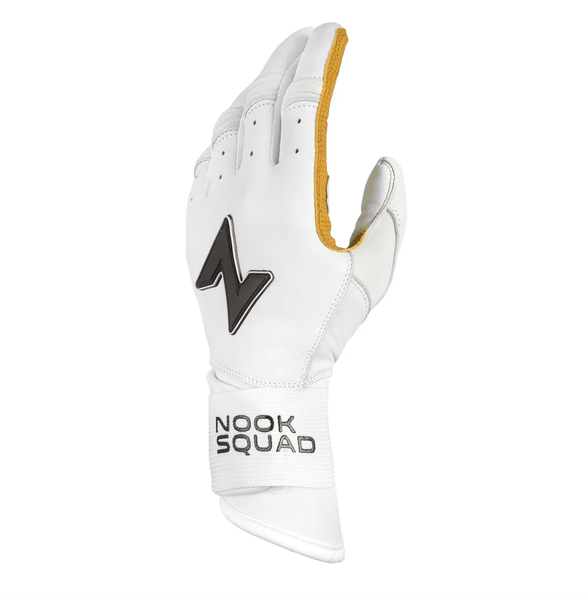 Squad Series Double Wrap Cuff Cabretta Leather Batting Gloves - White & Vegas Gold