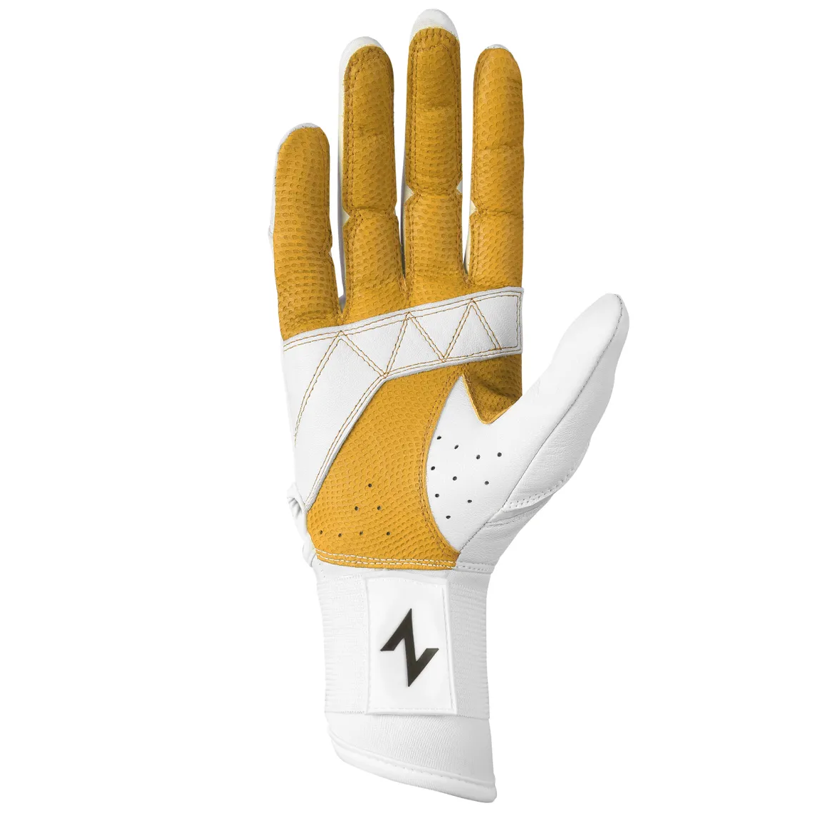 Squad Series Double Wrap Cuff Cabretta Leather Batting Gloves - White & Vegas Gold