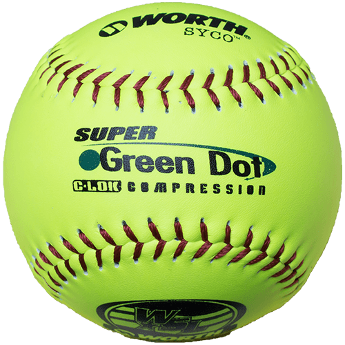 Worth 11" Super Green Dot WSL Slowpitch Softballs 47/400 (Dozen): YS11WSLC