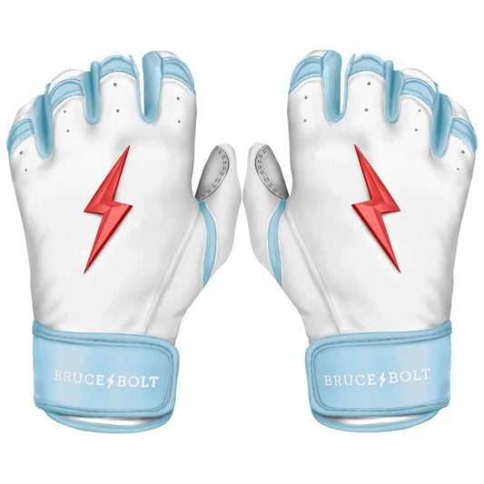 Bruce Bolt PREMIUM PRO Happ Series Short Cuff Batting Gloves: White