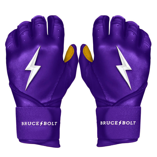 Bruce Bolt PREMIUM PRO Long Cuff Batting Gloves: Purple