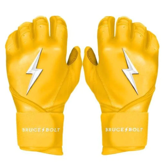 Bruce Bolt PREMIUM PRO Long Cuff Batting Gloves: Yellow