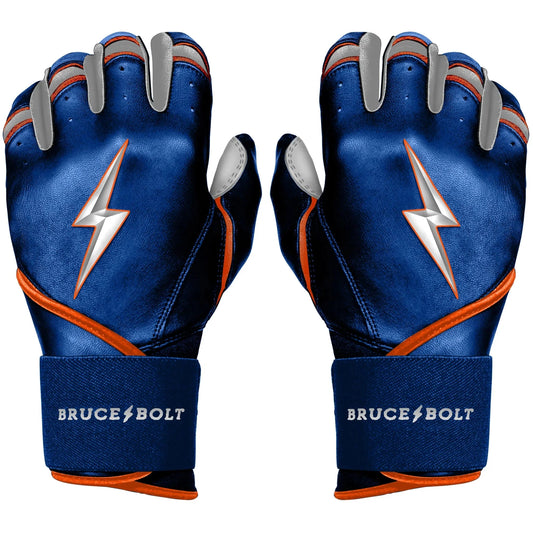 Bruce Bolt PREMIUM PRO NIMMO Long Cuff Batting Gloves: Mets Blue