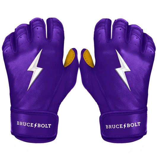 Bruce Bolt PREMIUM PRO Short Cuff Batting Gloves: Purple