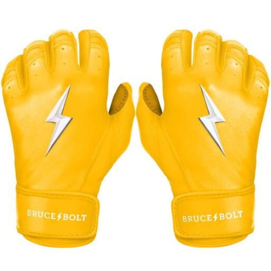 Bruce Bolt PREMIUM PRO Short Cuff Batting Gloves: Yellow